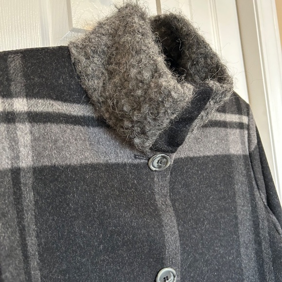 MALLIA Wool/Cashmere Pea Coat Grey Large Plaid Funnel Neck Size14 MadeInCanada - Picture 6 of 15